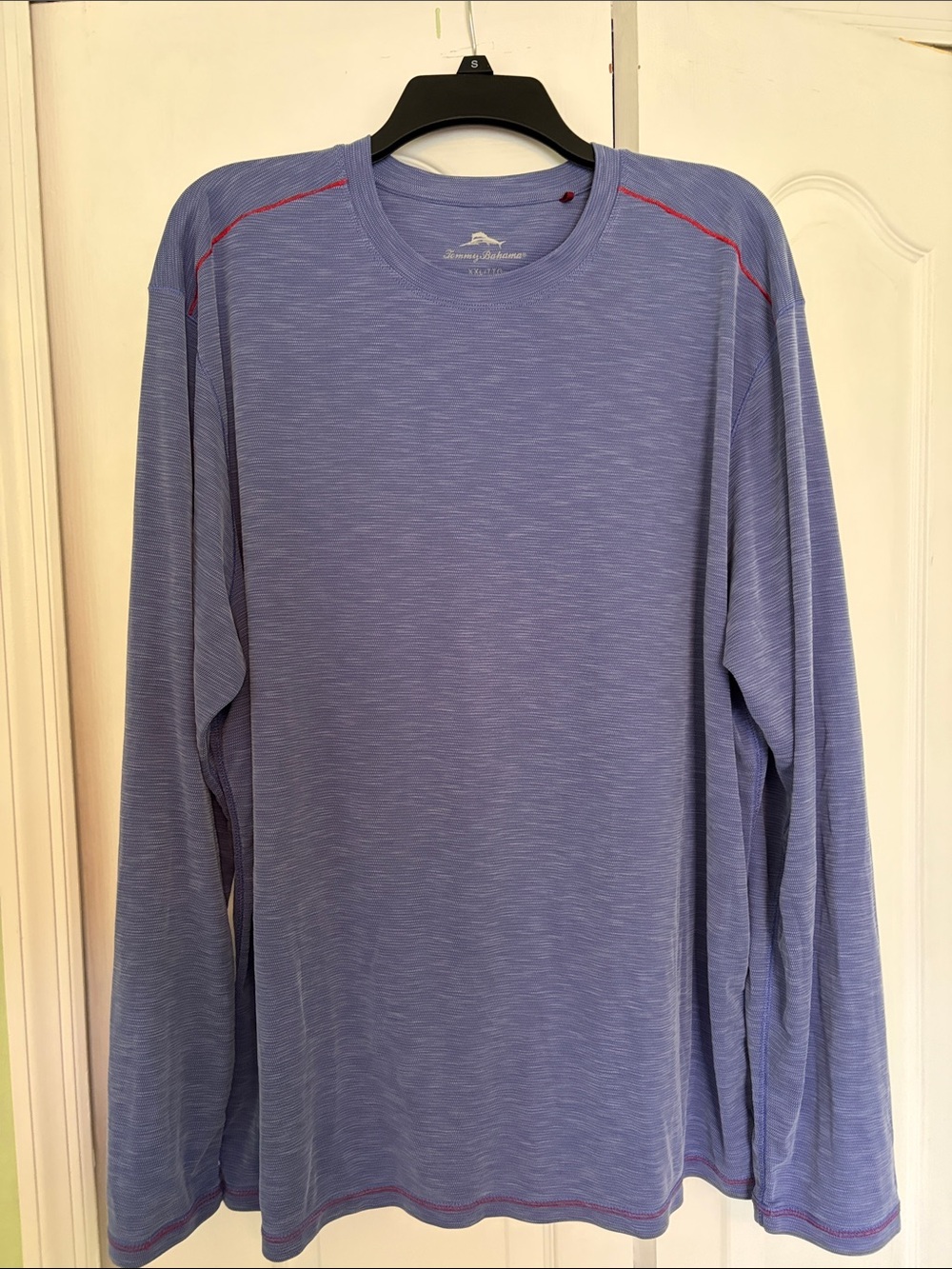 Tommy Bahama Heather Periwinkle Long-Sleeve Crew with Red Stitching